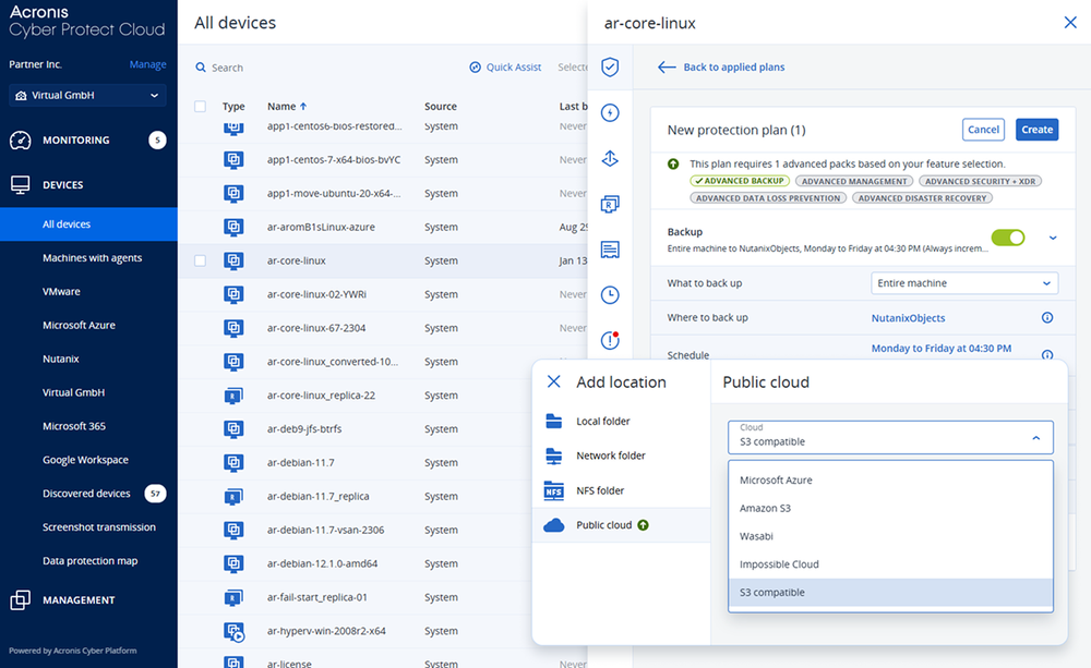 Acronis backup console — Plan continuity for the systems behind the factory